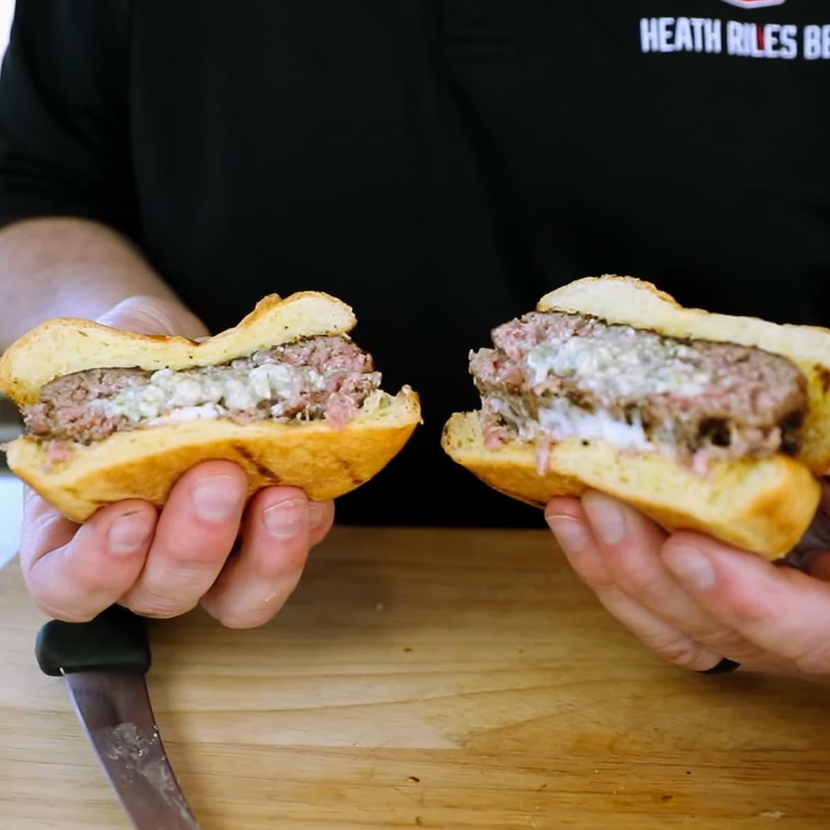 Blue Cheese Stuffed Burgers on the Goldens' Cast Iron | Heath Riles BBQ