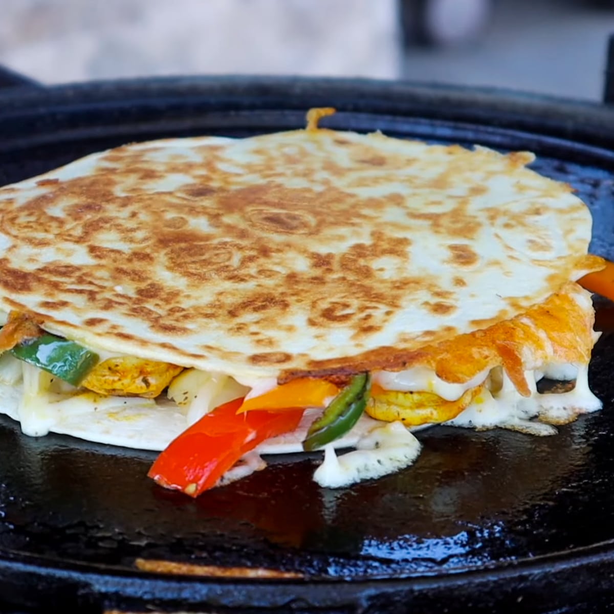 Grilled Shrimp Quesadillas - Goldens Cast Iron Mini Kamado